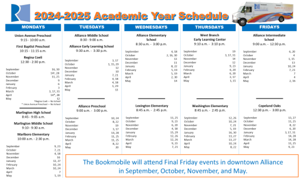 RPL Bookmobile 2024-2025 Academic Year Schedule